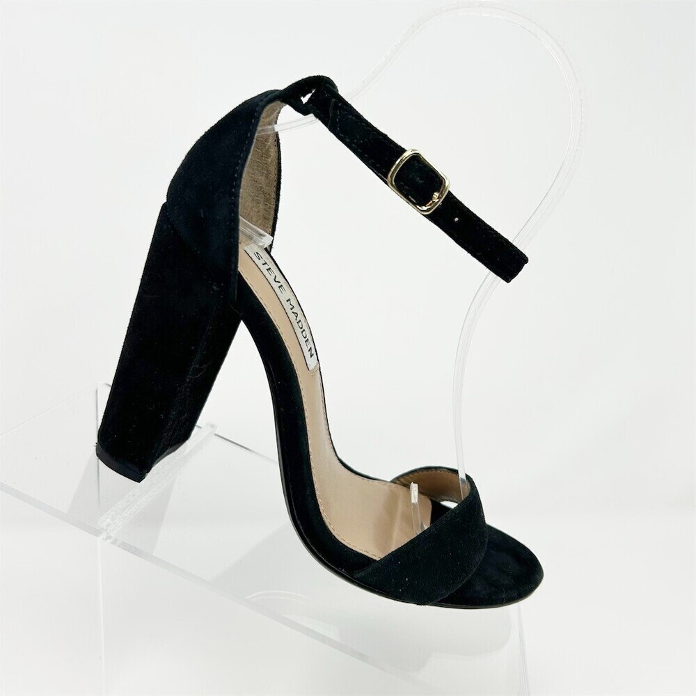 Steve Madden Carrson Sandals Womens Black Ankle Strap Block Heel Open Toe Size 6
